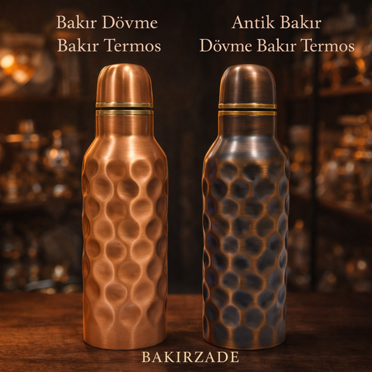 Bakırzade Dövme Desenli Bakır Termos