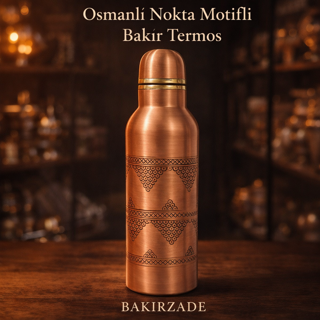 Bakırzade Osmanlı Nokta Motifli Bakır Termos