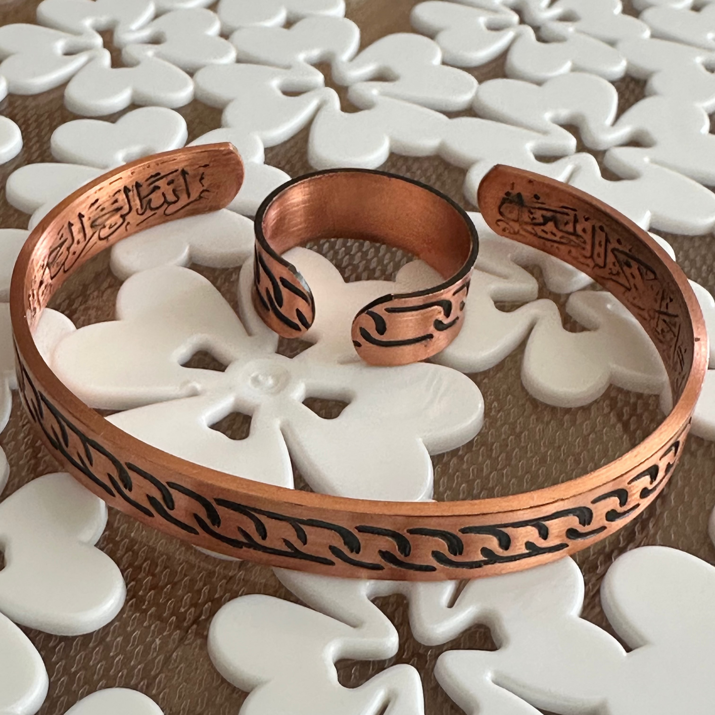 Bakırzade Dualı Örgü Motifli Set (Bileklik & Yüzük)
